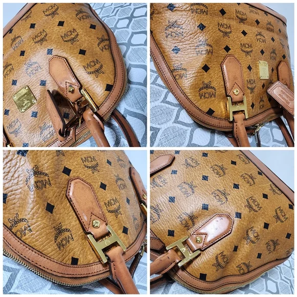 MCM Visetos Large Heritage Bowler Bag Cognac - Picture 12 of 16